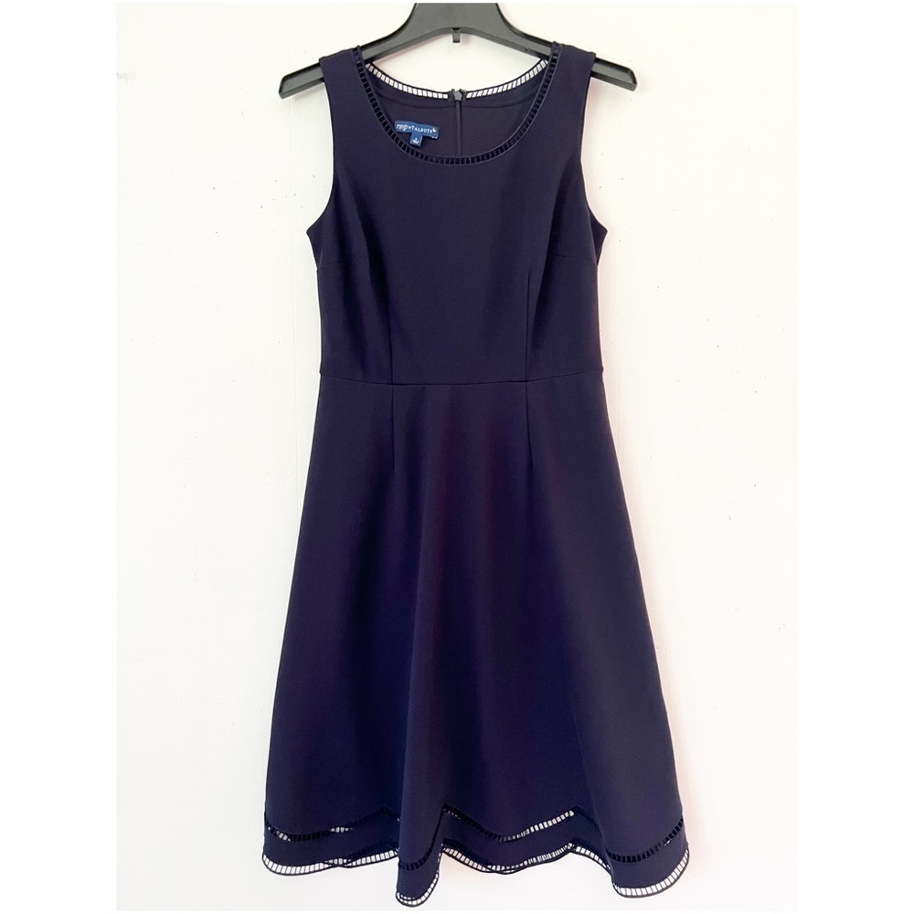 RSVP BY TALBOTS LADDER-TRIM PONTE FIT & FLARE DRESS NAVY BLUE SIZE 2